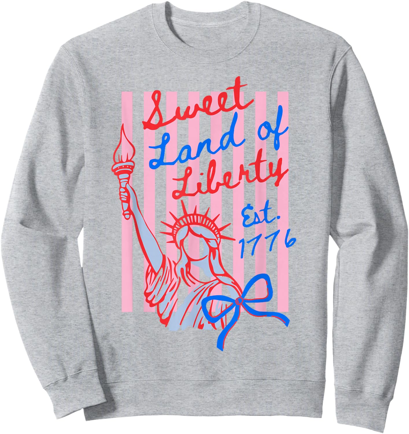 Sweet Land of Liberty Est 1776 Coquette Bow USA 4th of July Sweatshirt - Sweatshirt | Ash