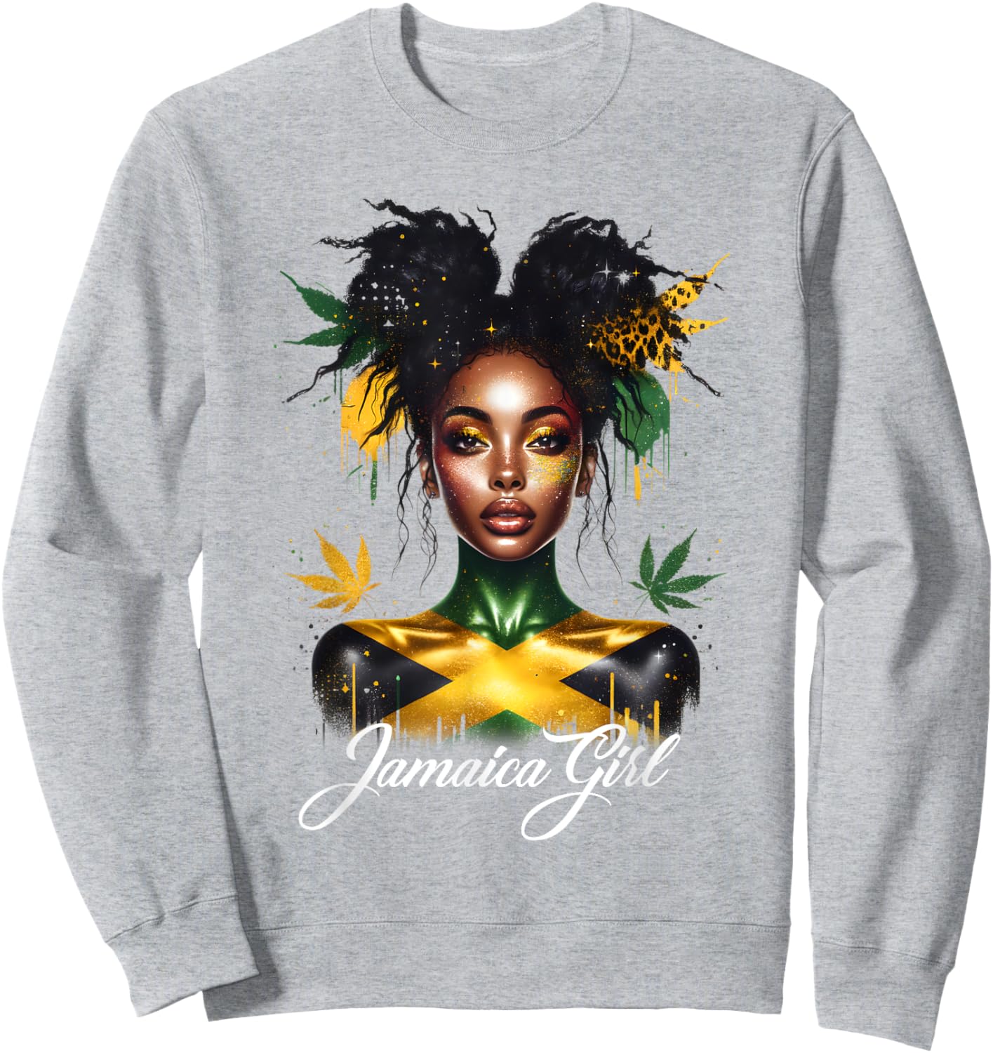 Woman Afro Jamaican Girl Jamaica Flag Pride Black Messy Bun Sweatshirt - Sweatshirt | Ash
