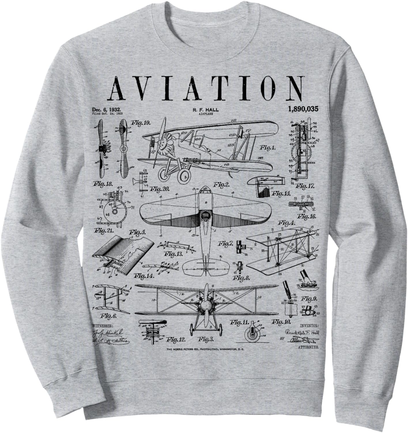 Aeroplane Aviation Double Decker Aeroplane Vintage Patent Print Sweatshirt - Sweatshirt | Ash