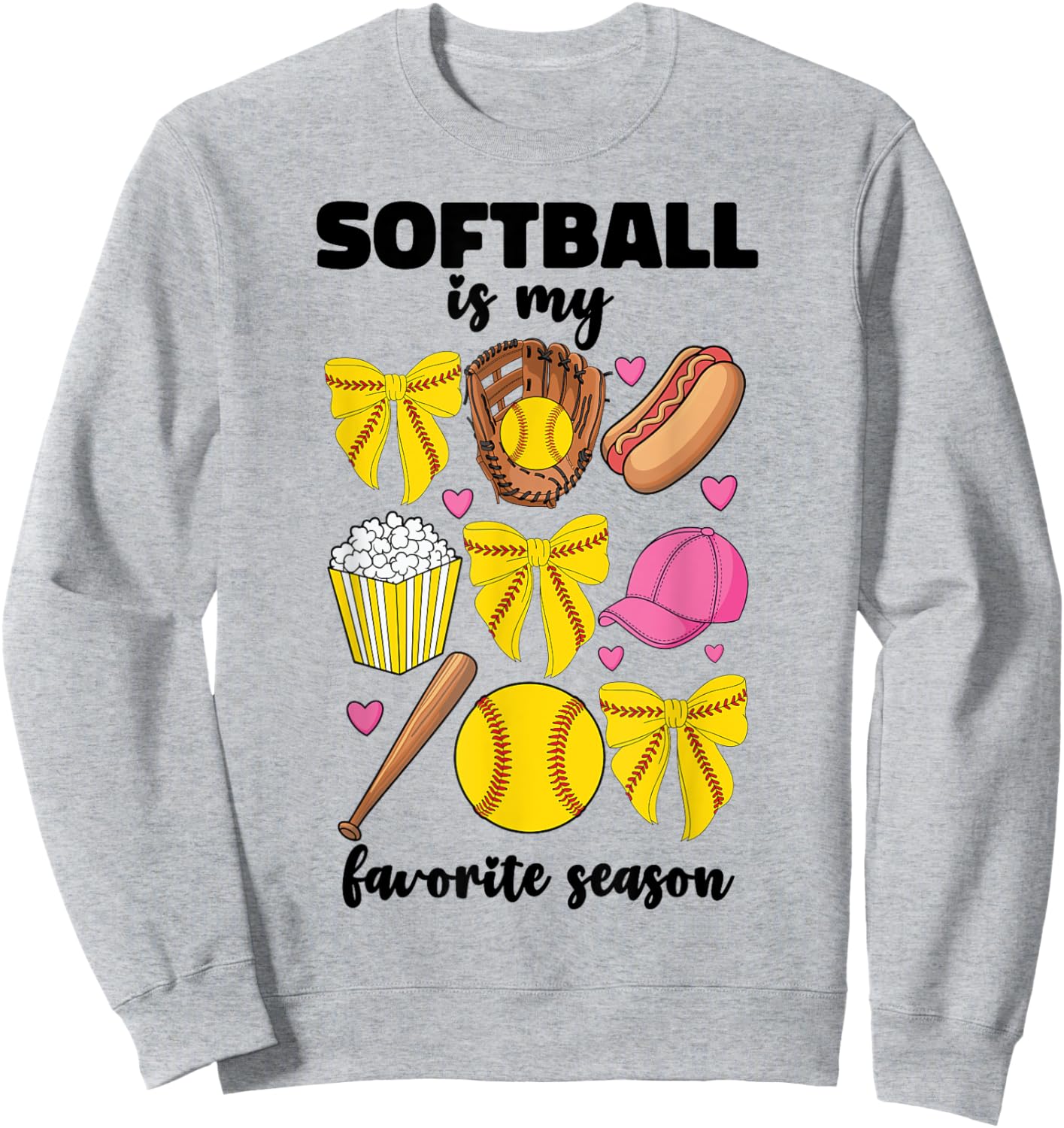 Softball Is My Favorite Season Softball Mom Women Girls Bow Sweatshirt - Sweatshirt | Ash