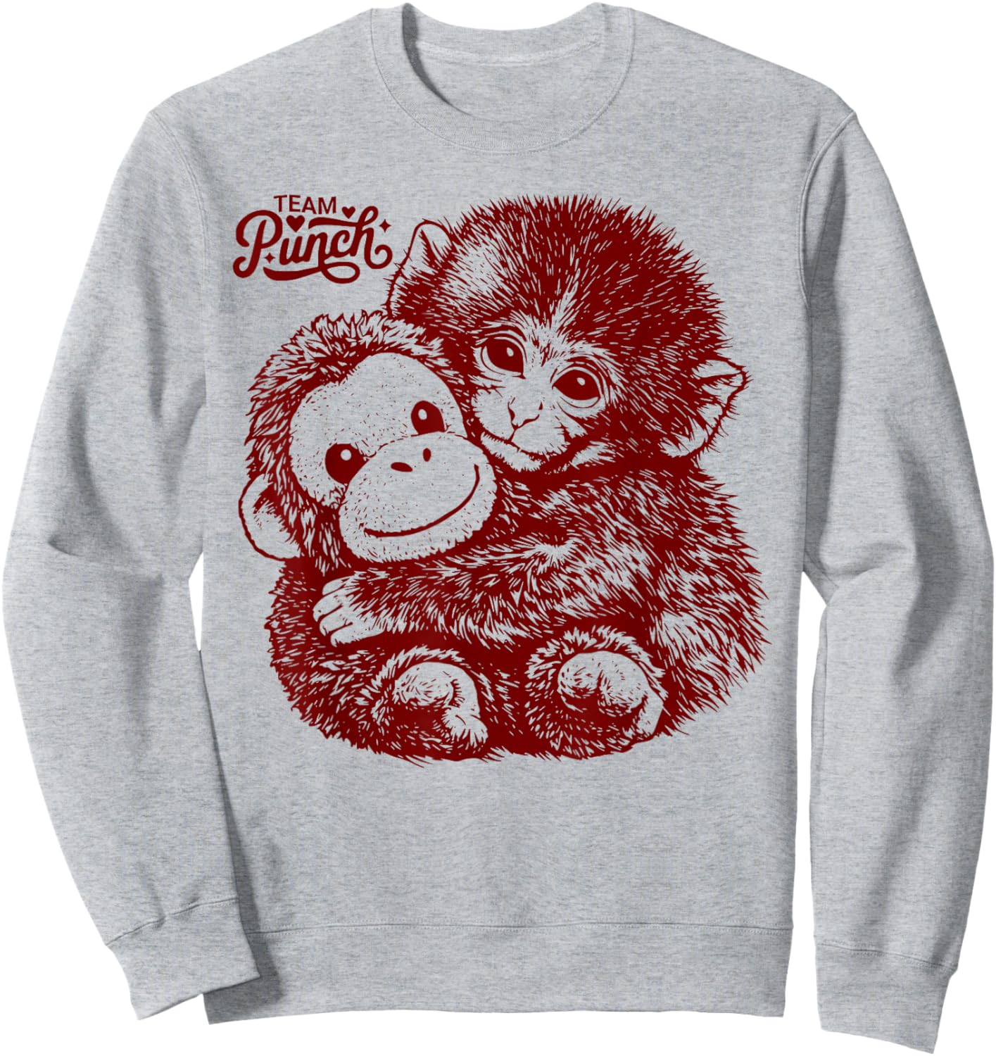 Team Punch Monkey with Plush Orangutan Cute Viral Sweatshirt - Sweatshirt | Ash