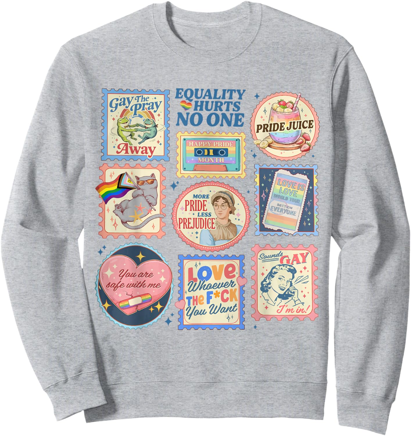 Retro Pride Month LGBTQ Stamps You are Safe with Me Gay Ally Sweatshirt - Sweatshirt | Ash