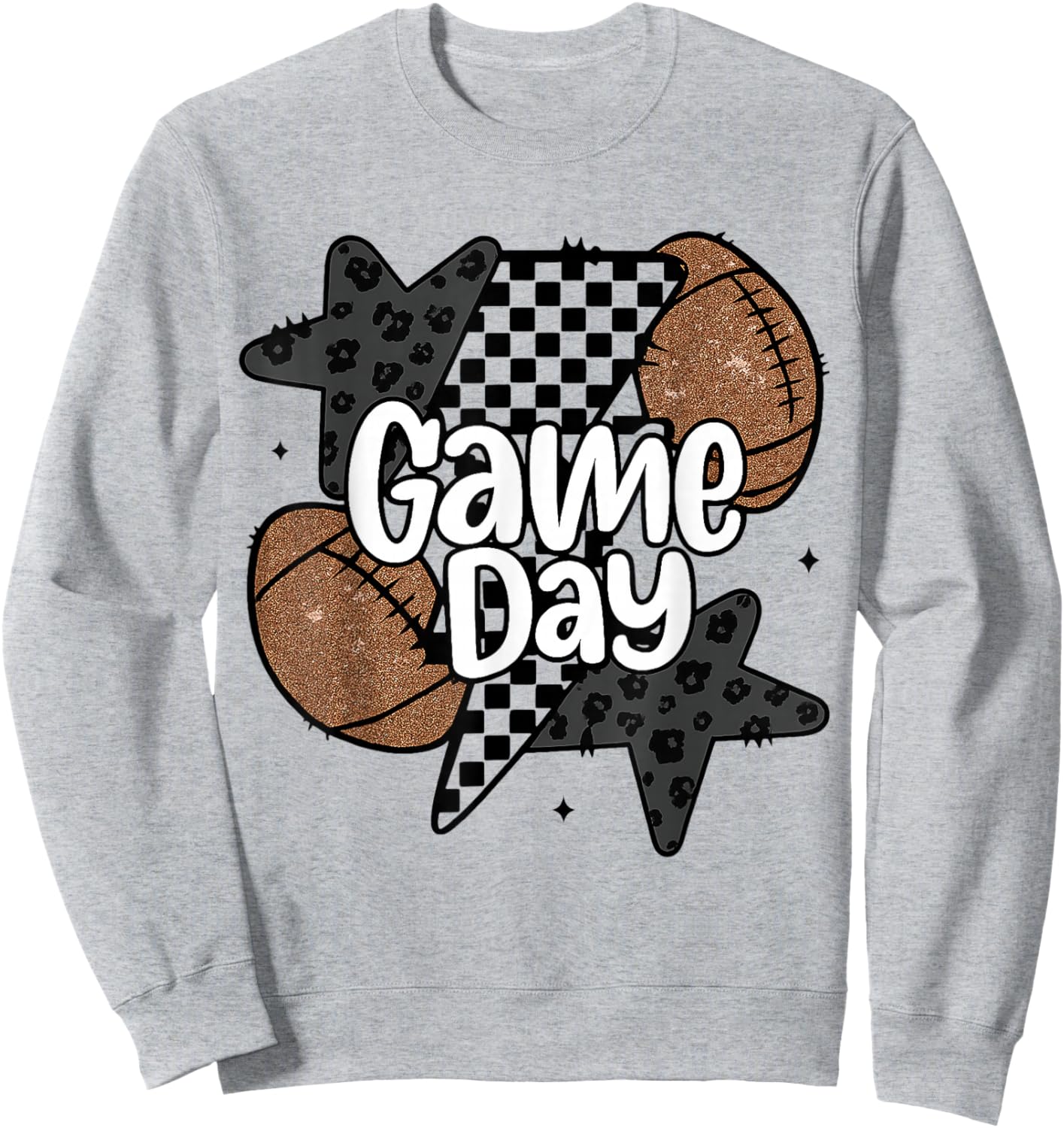 Funny Game Day Football Retro Checkered Leopard Gifts Family Sweatshirt - Sweatshirt | Ash