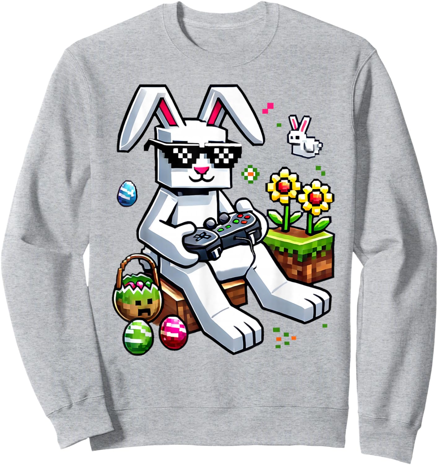 Boys Happy Easter Day Bunny Egg Video Game Kids Gamer Sweatshirt - Sweatshirt | Ash