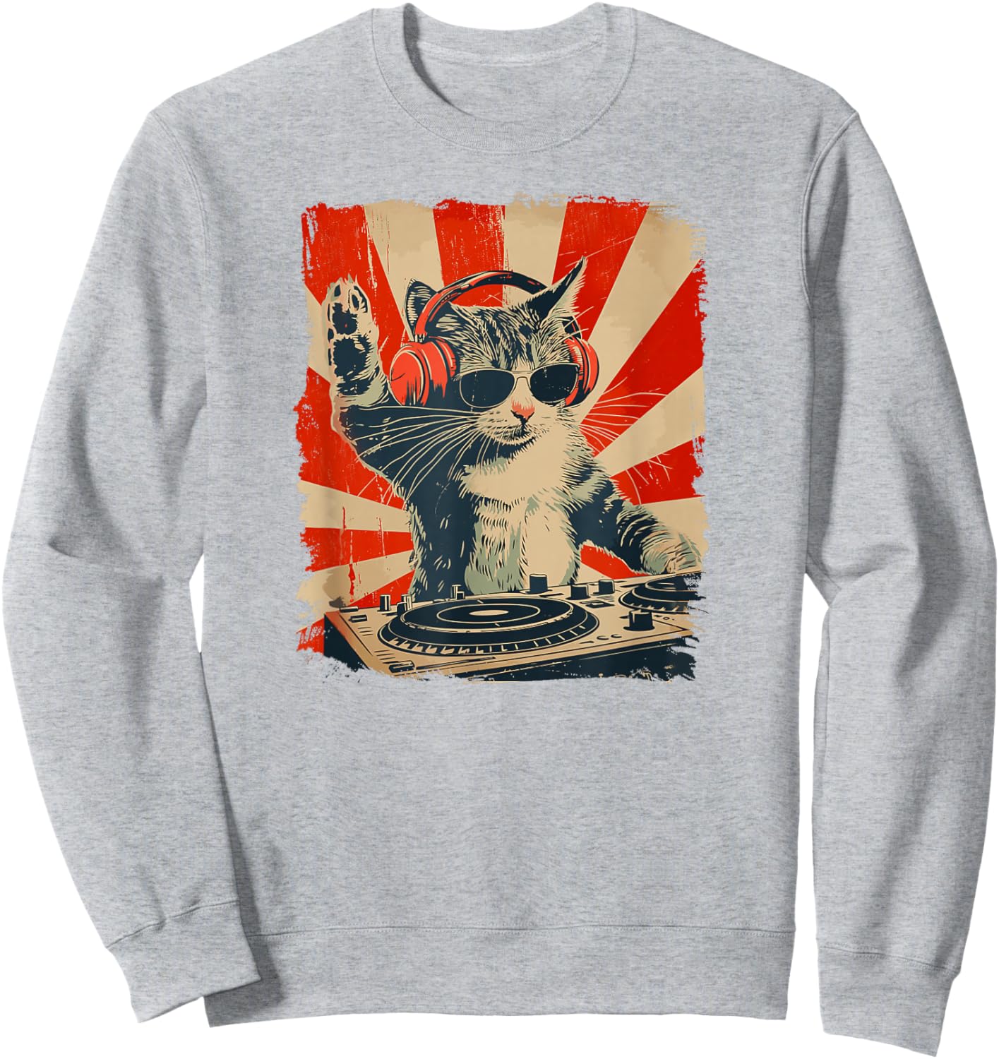 Funny DJ Cat Disco Sound Tech Headphone Music Women Sweatshirt - Sweatshirt | Ash
