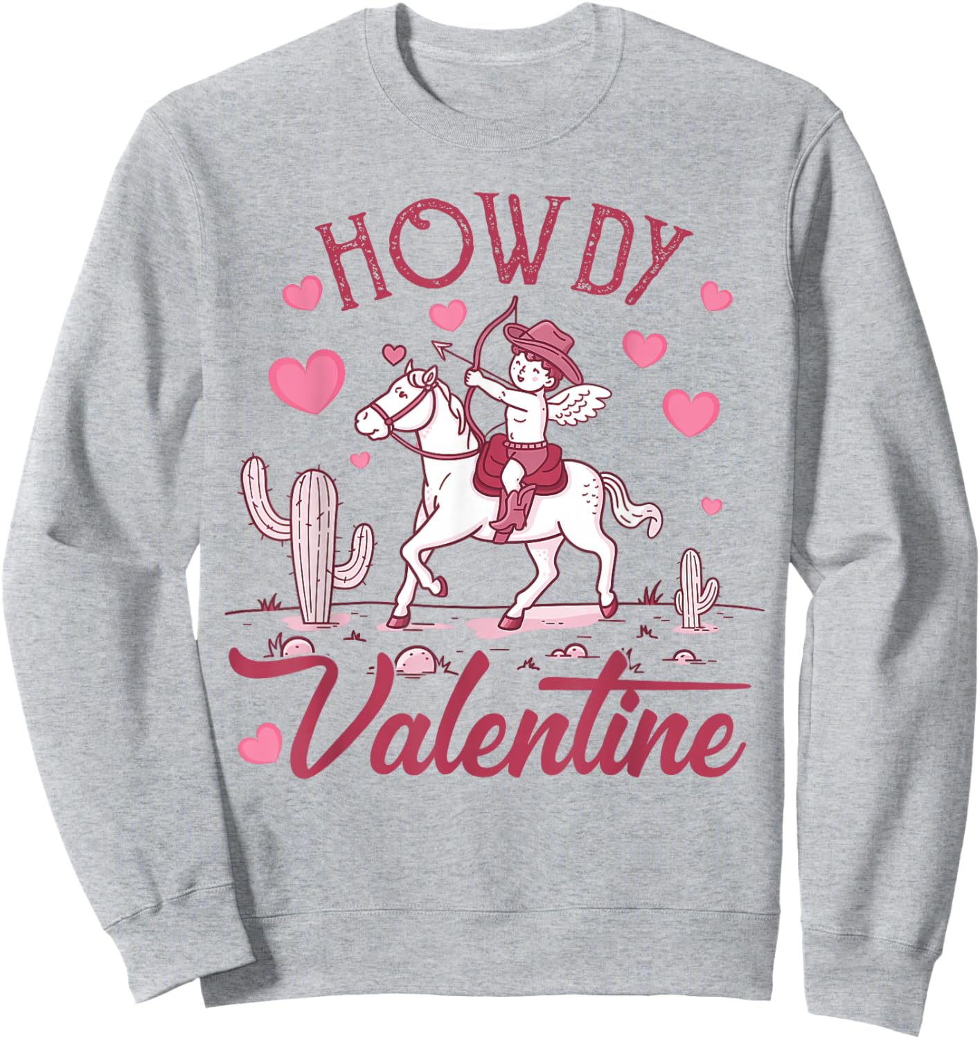 Retro Valentine Howdy Cowboy Valentine - Grey, Small - Valentine's Day Cowgirl - -Adults Sweatshirt - Sweatshirt | Ash