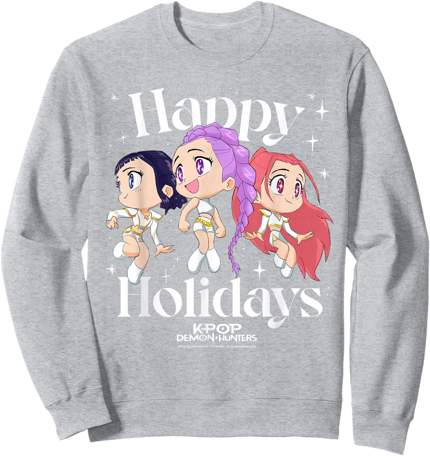 Kpop Demon Hunters Huntrix Group Happy Holidays Sweatshirt - Sweatshirt | Ash