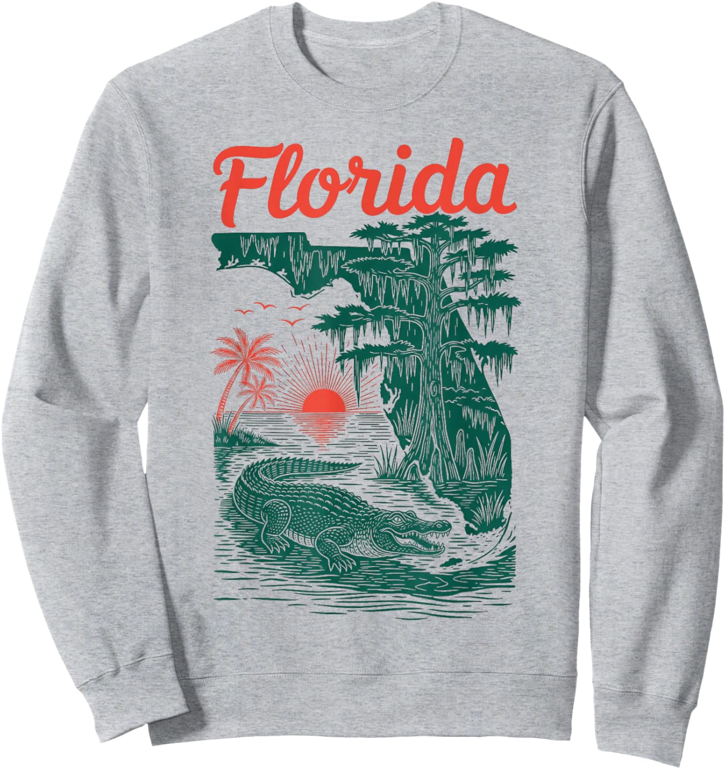 Florida Alligator State map Wearing Retro Sweatshirt - Sweatshirt | Ash