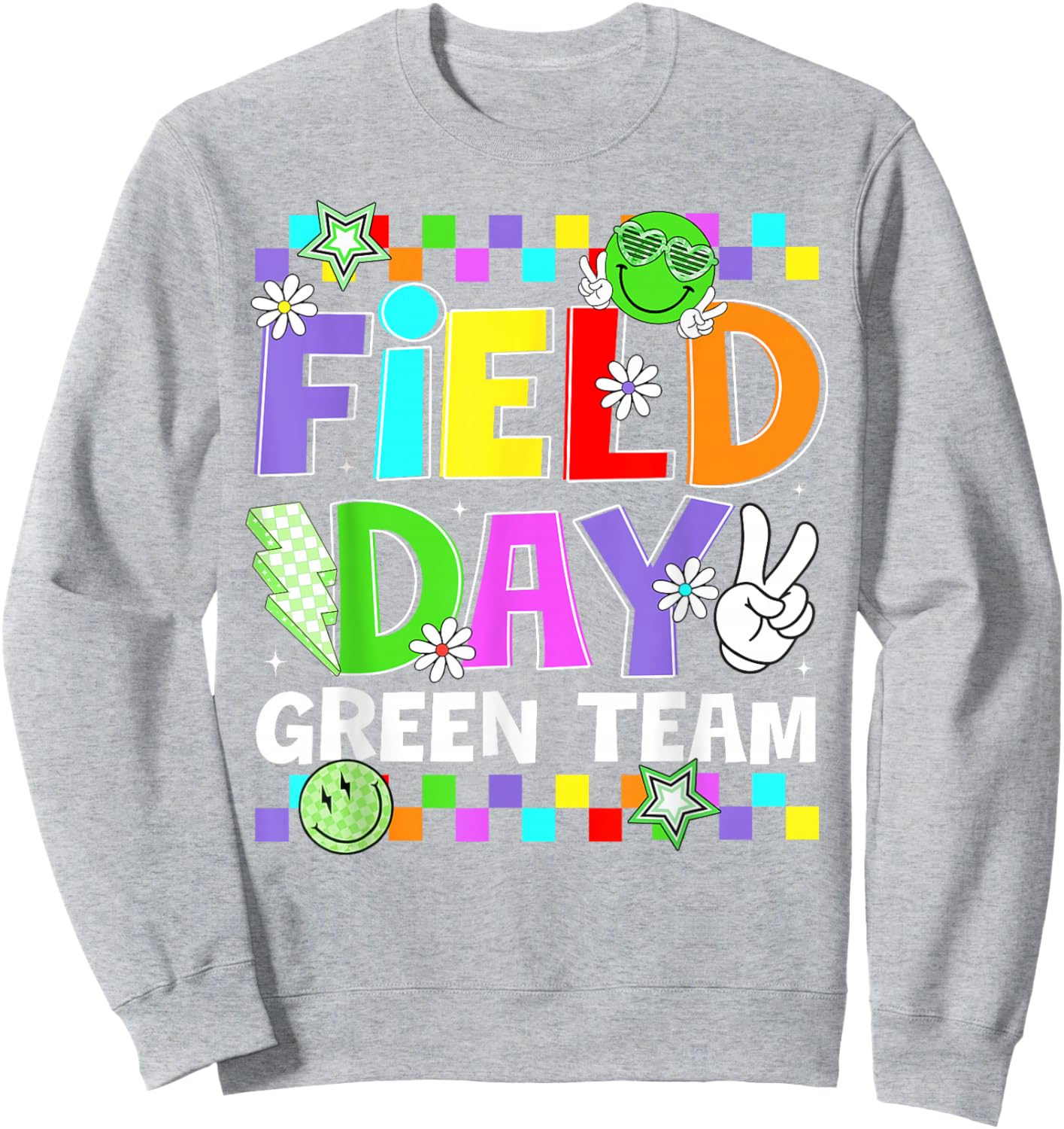 Field Day Green Team Lightning Peace Sign Men Women Kid Sweatshirt - Sweatshirt | Ash