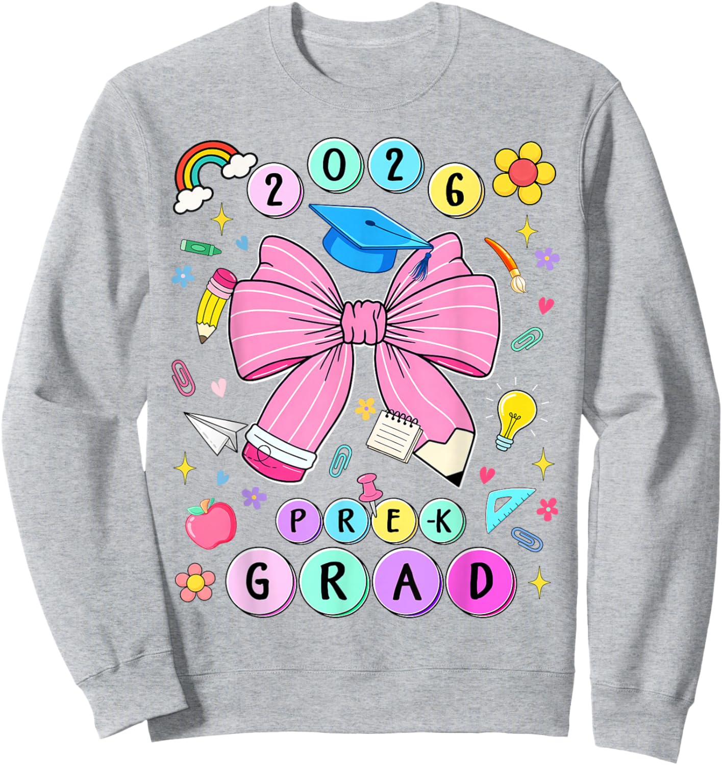 Cute Pre-K Graduation 2026 Prek Grad Coquette Bow Pencil Sweatshirt - Sweatshirt | Ash