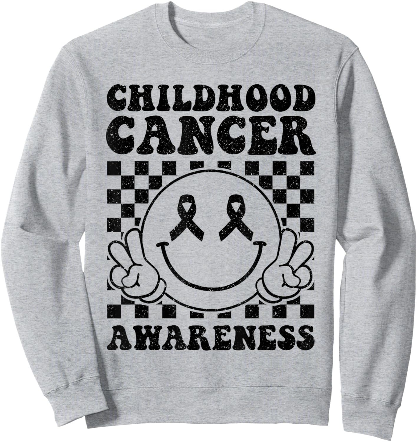 Support Childhood Cancer Awareness Smile Face Gold Ribbon Sweatshirt - Sweatshirt | Ash