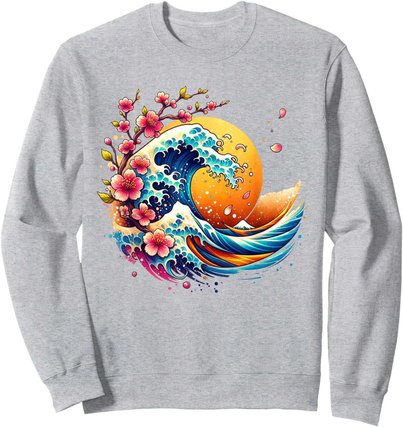 Japanese Great Wave Cherry Blossom Art Japanese Graphic Sweatshirt - Sweatshirt | Ash