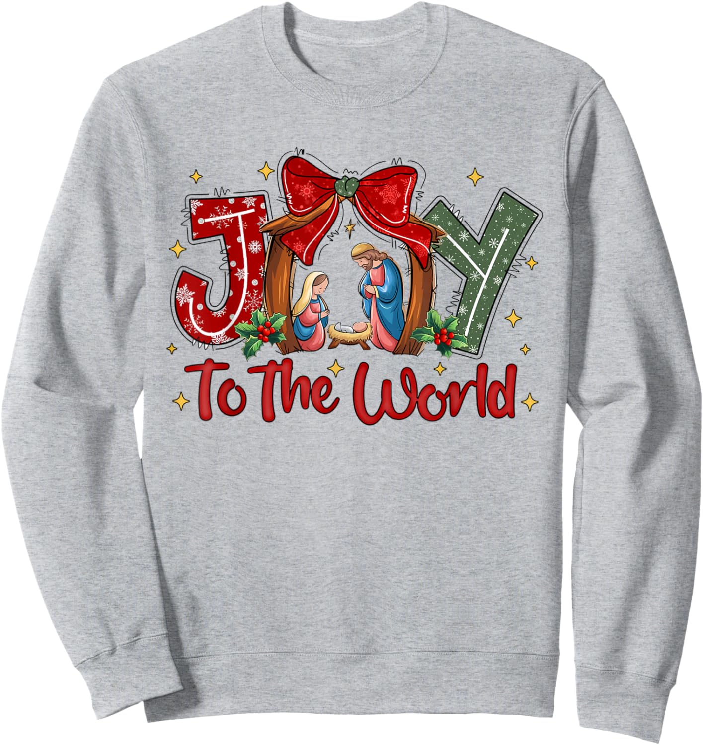 Joy To The World Christian Christmas Coquette Oh Holy Night Sweatshirt - Sweatshirt | Ash