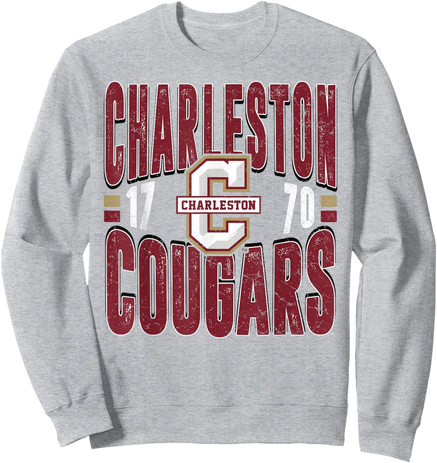 Charleston Cougars Vintage 90's Retro Gray Sweatshirt - Sweatshirt | Ash