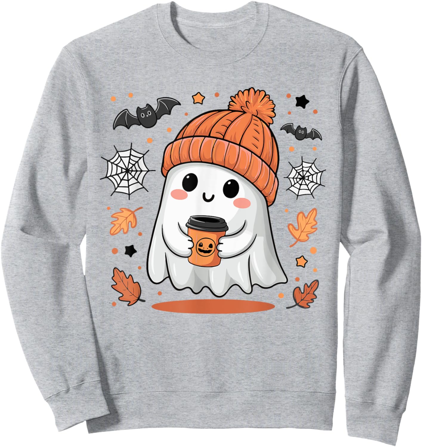 Cute Ghost Drinking Coffee Halloween Ghost Ice Coffee Sweatshirt - Sweatshirt | Ash