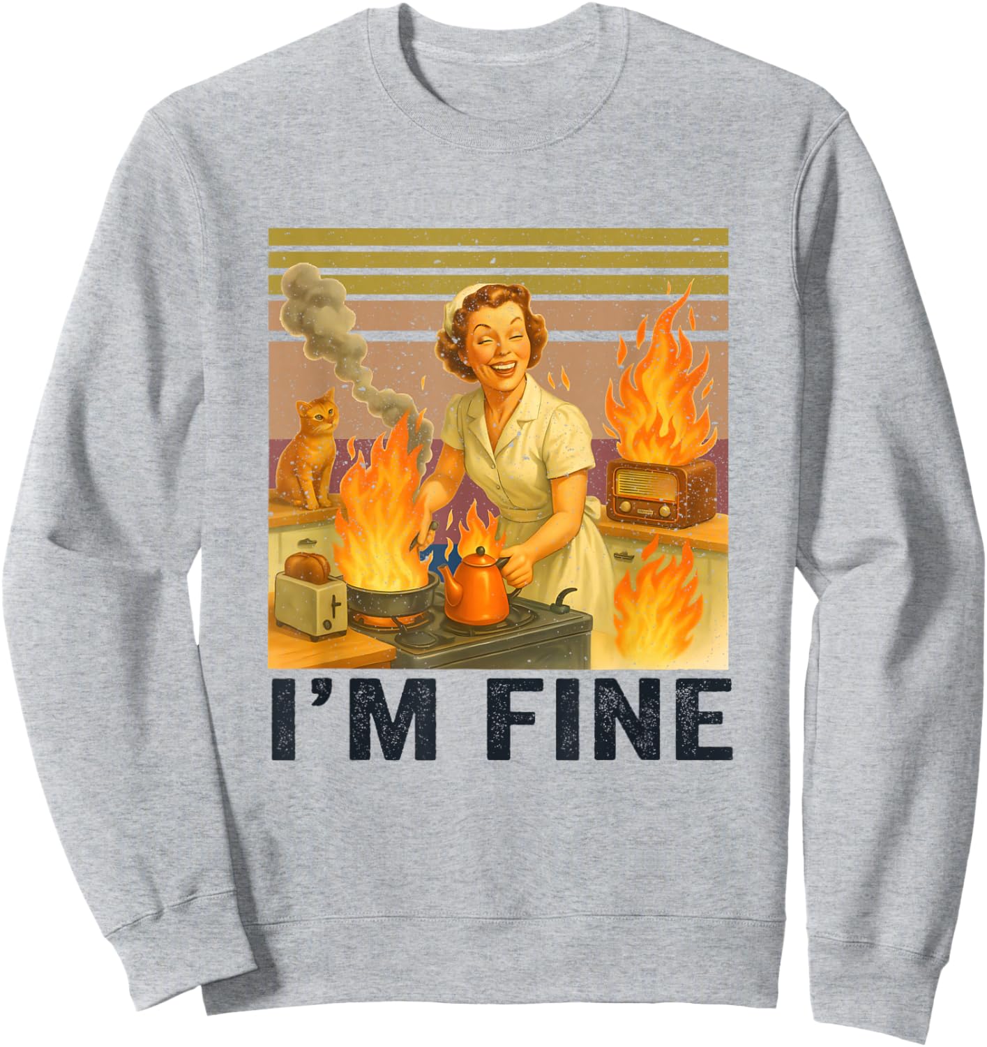 I'm Fine Retro Housewife Cooking Vintage Kitchen Funny Sweatshirt - Sweatshirt | Ash