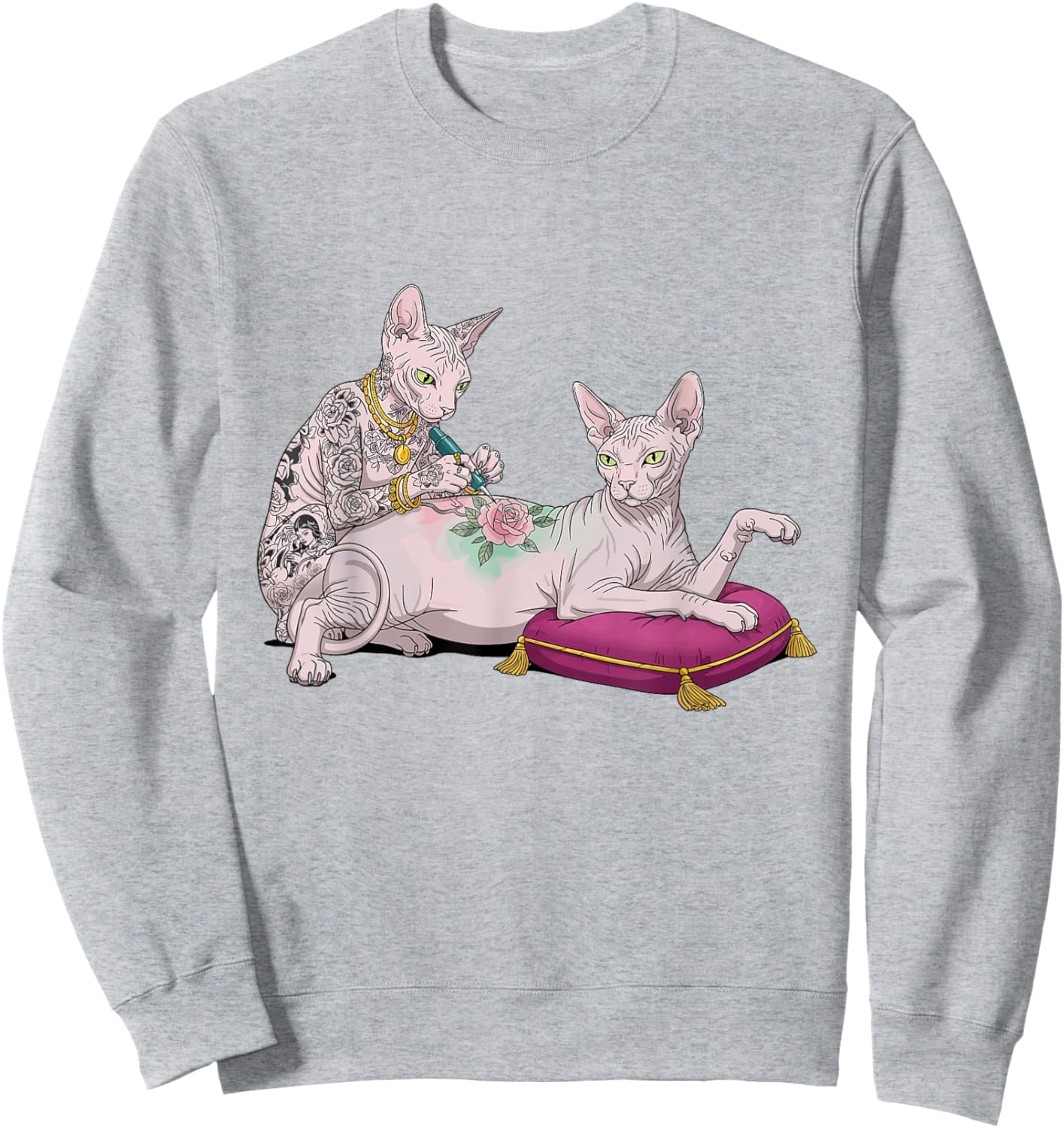 Sphynx Cat Tattoo Funny Meme Kitty Humor Tattoo Artist Sweatshirt - Sweatshirt | Ash