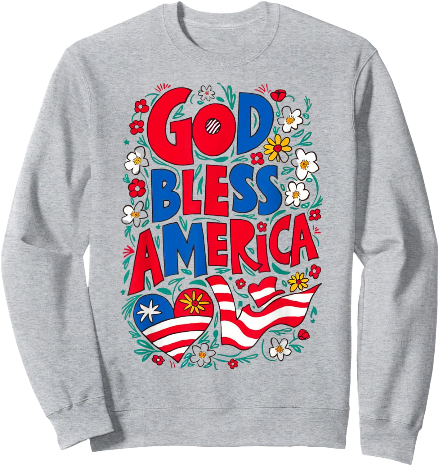 God Bless America Patriotic USA Flag Christian 4th of July Sweatshirt - Sweatshirt | Ash