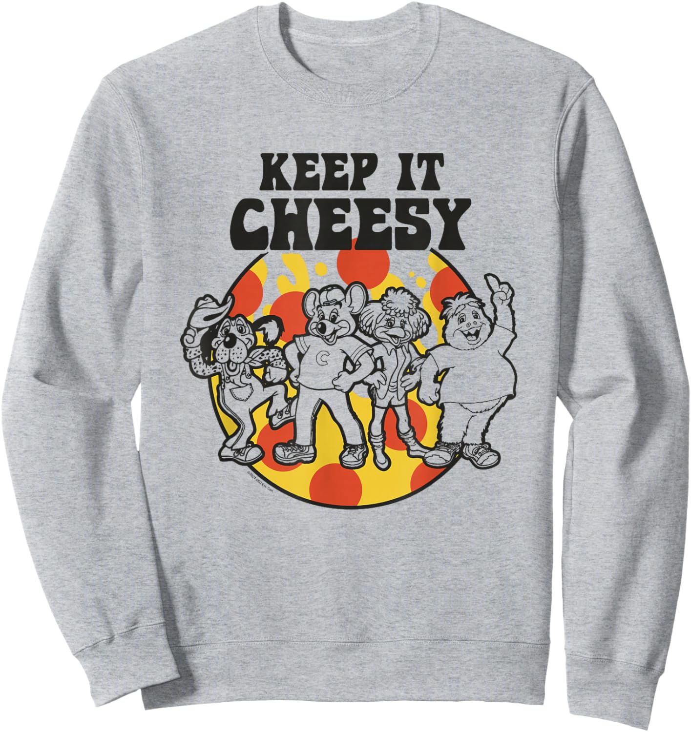 Chuck E. Cheese Keep It Cheesy Vintage Group Shot Big Logo Sweatshirt - Sweatshirt | Ash