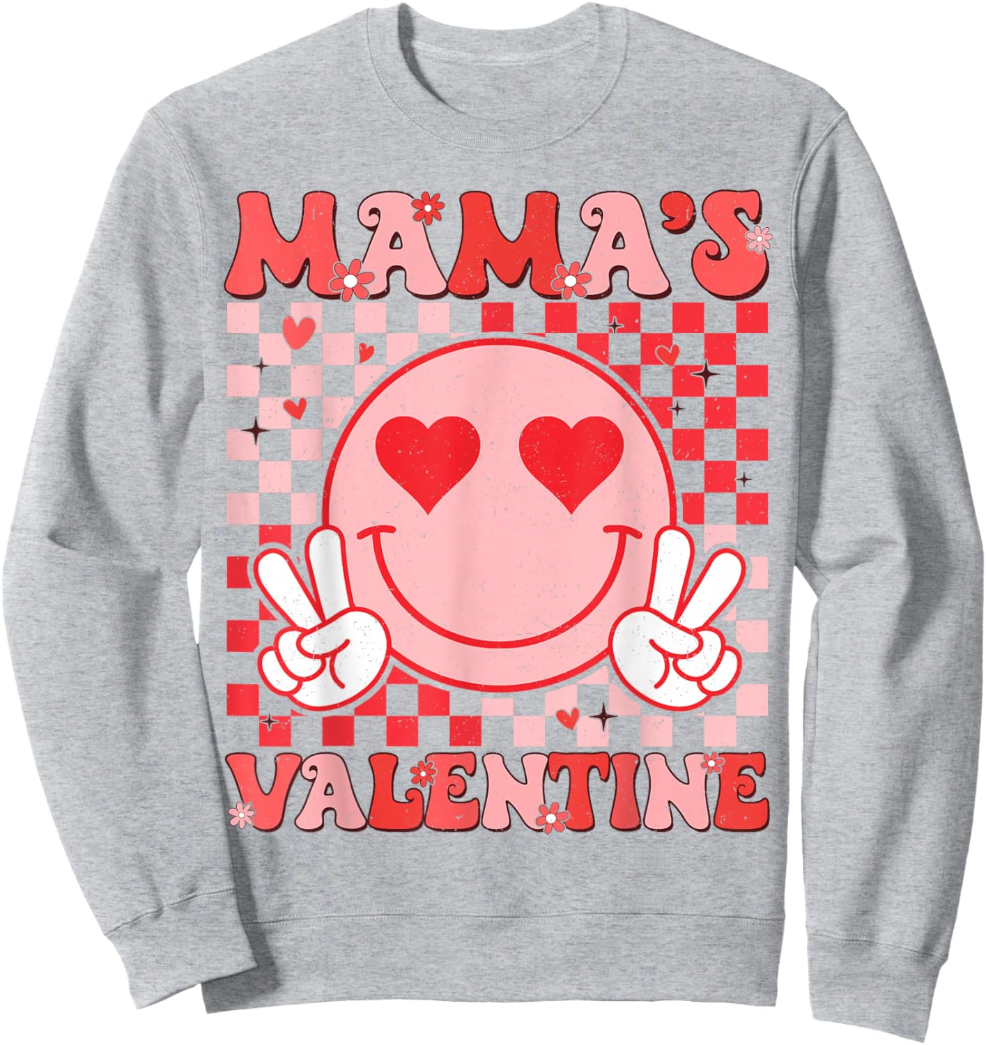 Retro Groovy Mama is My Valentine Smile Face Boys Girls Kids Sweatshirt - Sweatshirt | Ash