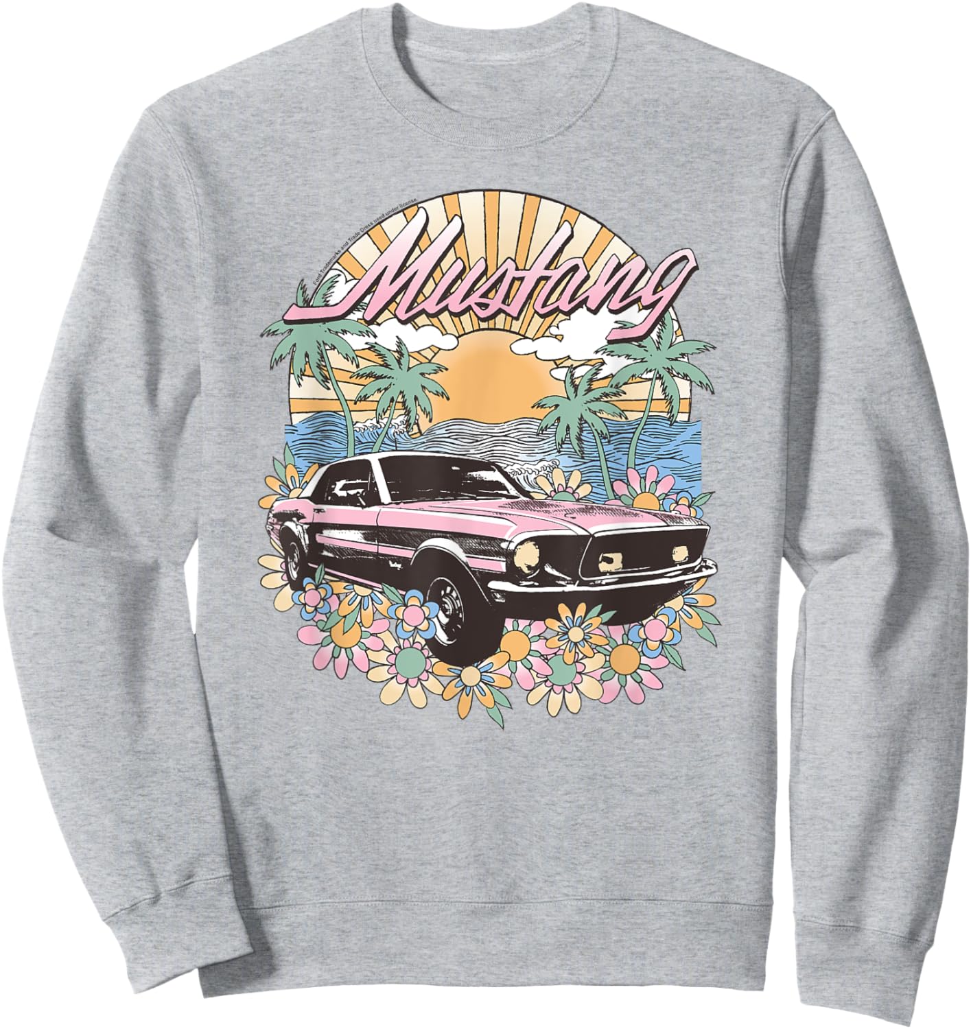 Ford – Vintage Pink Mustang Floral Beach Sunset Palmen Sweatshirt - Sweatshirt | Ash