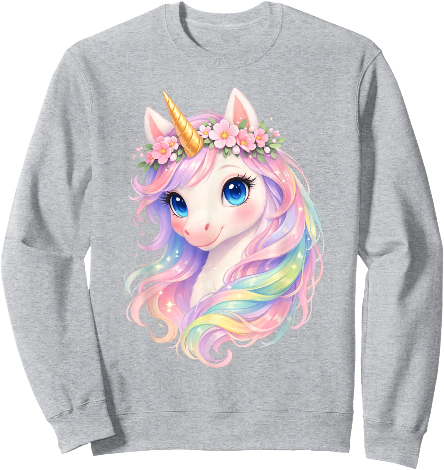 Cute Unicorn, Unicorn with Rainbow Hair, Unicorn Sweatshirt - Sweatshirt | Ash