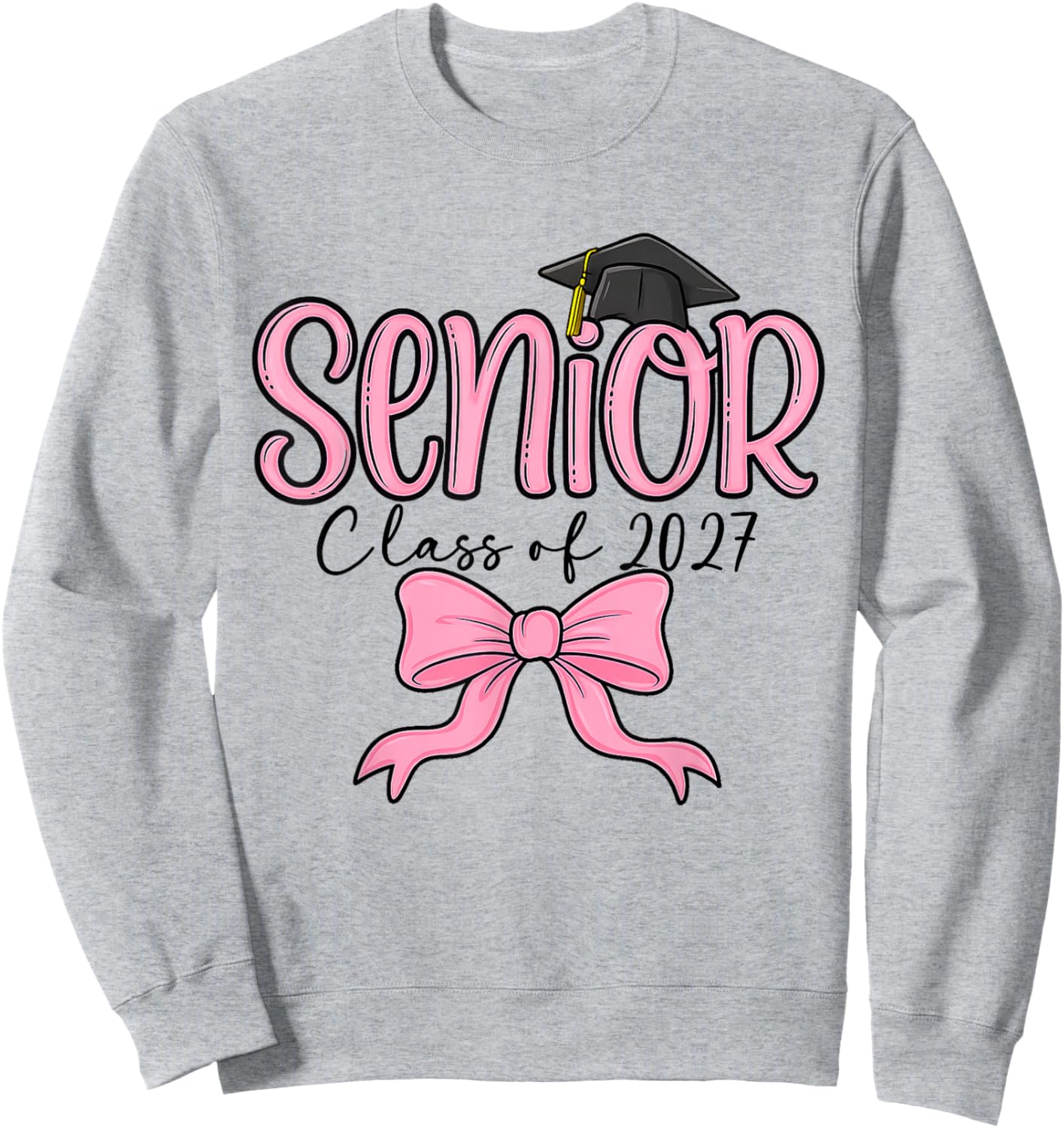 Class of 2027 Pink Bow Senior Graduation Girls Women Sweatshirt - Sweatshirt | Ash