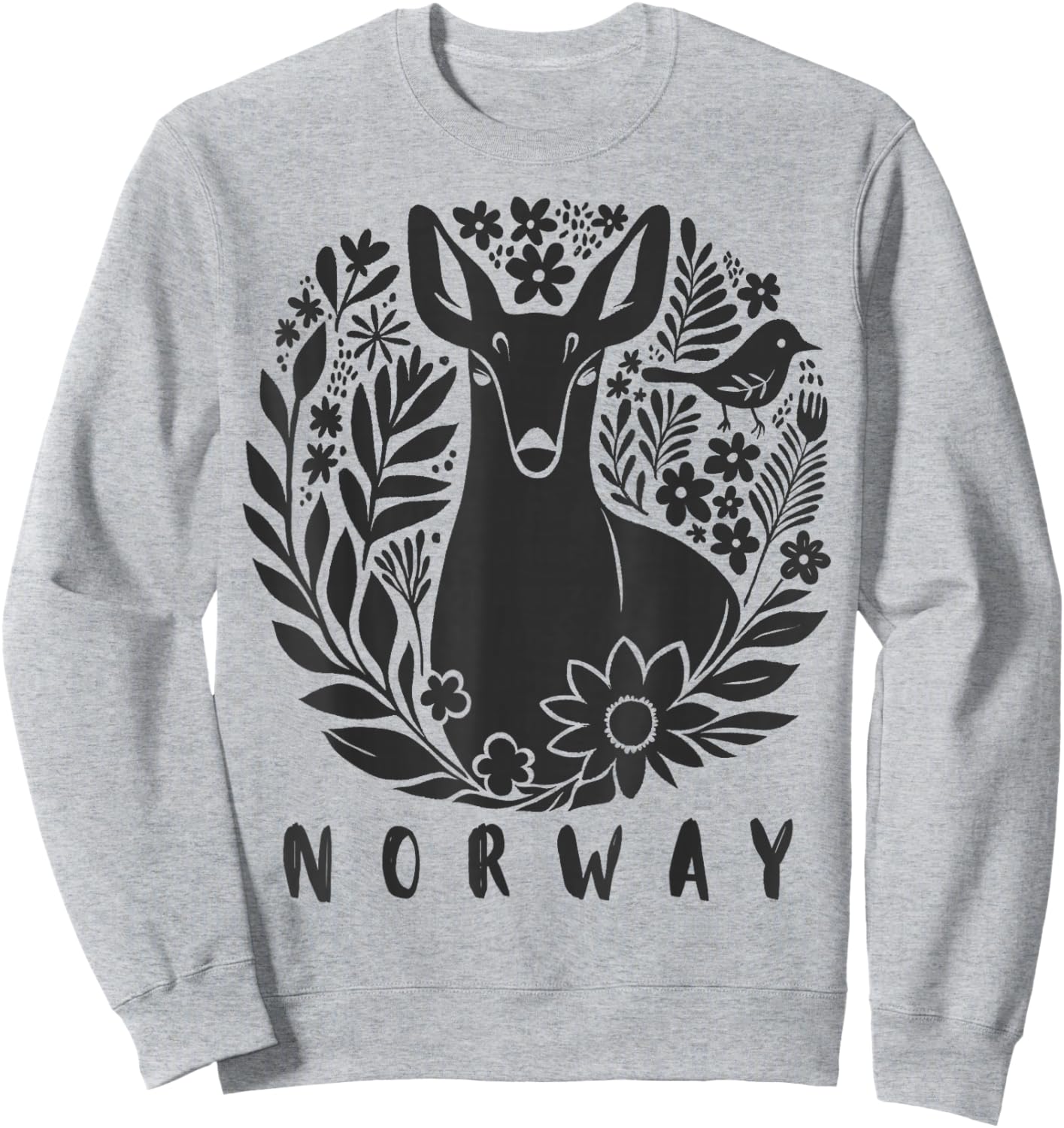 Norway Souvenir Deer Folk Art Scandinavian Art Lino Cut Sweatshirt - Sweatshirt | Ash