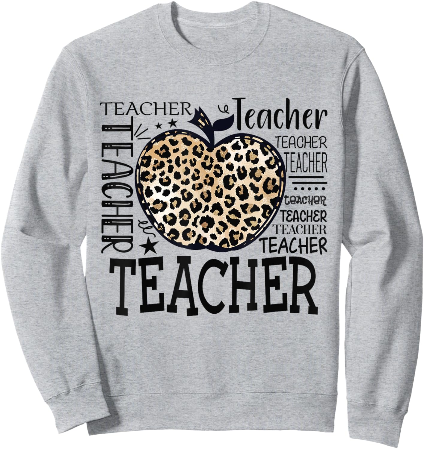 Leopard Apple Teacher Graphic Funny Teacher Back to School Sweatshirt - Sweatshirt | Ash