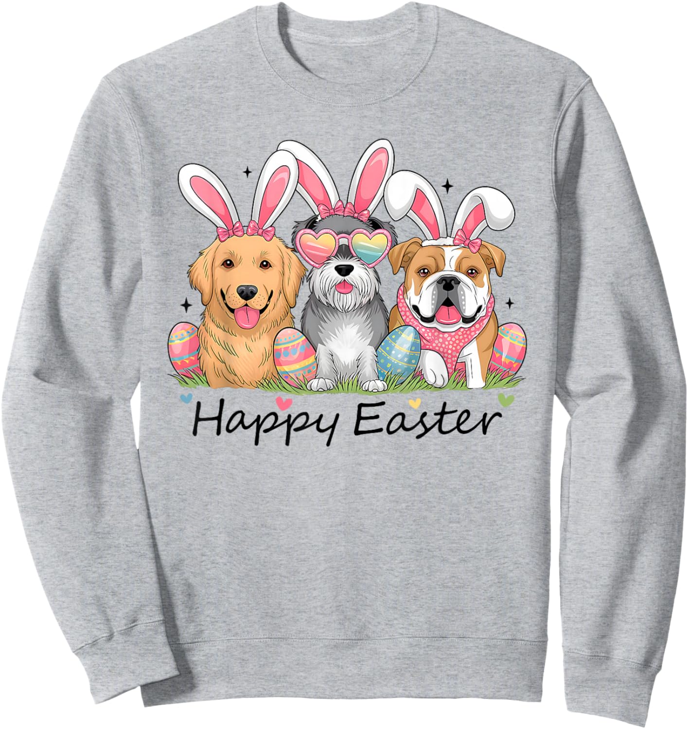 Dogs Bunny Ears Easter Outfit Women Girls Happy Easter Dogs Sweatshirt - Sweatshirt | Ash