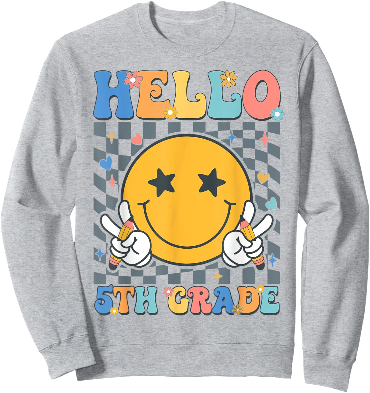 Retro Groovy Hello 5th Grade Back To School Teachers Kids Sweatshirt - Sweatshirt | Ash