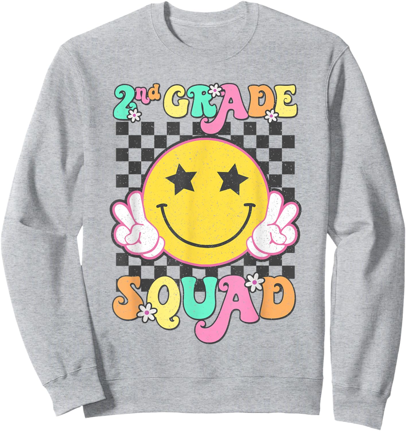 Second Grade Squad Smile Retro Back To School 2nd Grade Sweatshirt - Sweatshirt | Ash