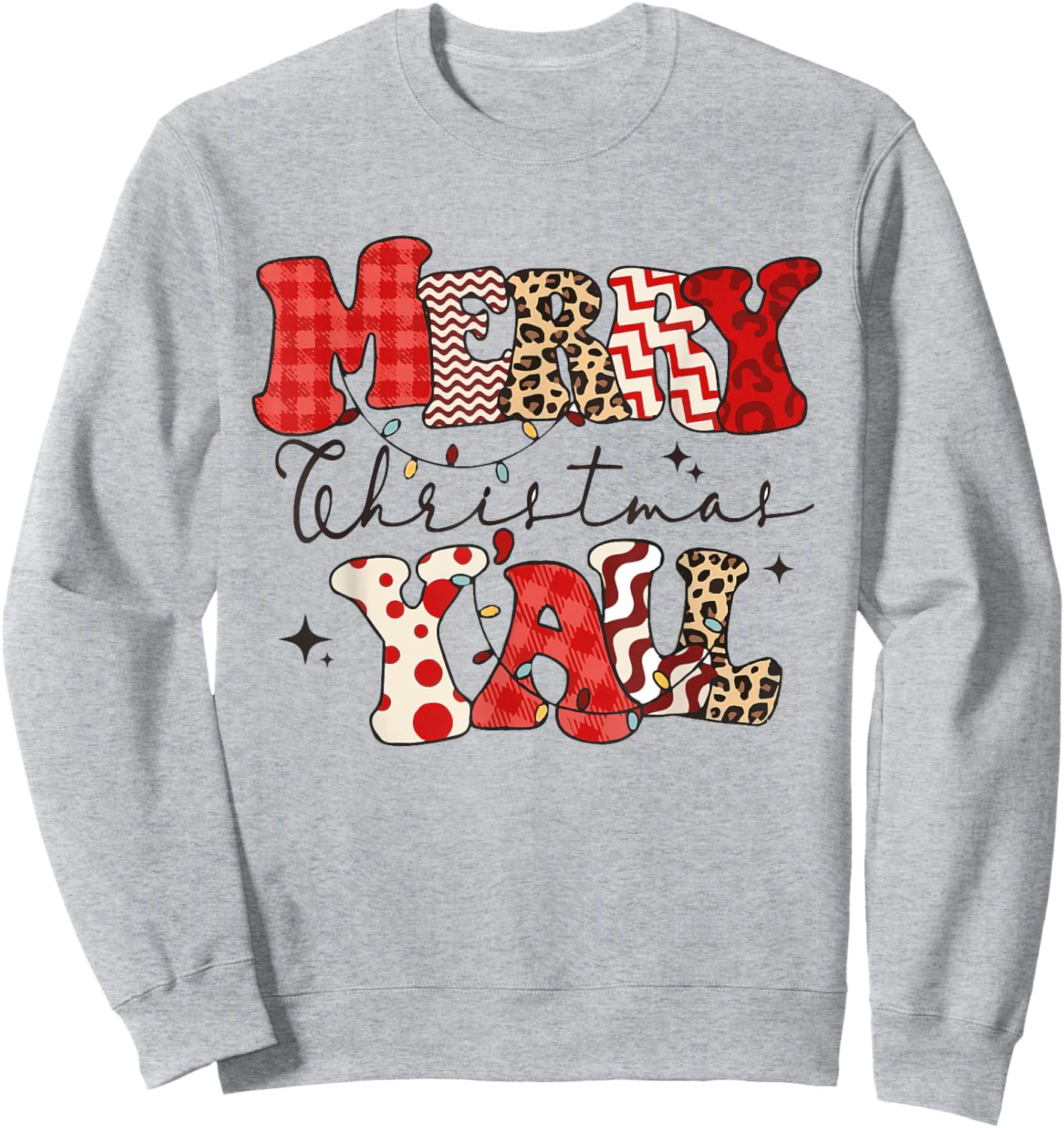Merry Christmas Y'all Leopard Buffalo Pajama Family Xmas Sweatshirt - Sweatshirt | Ash