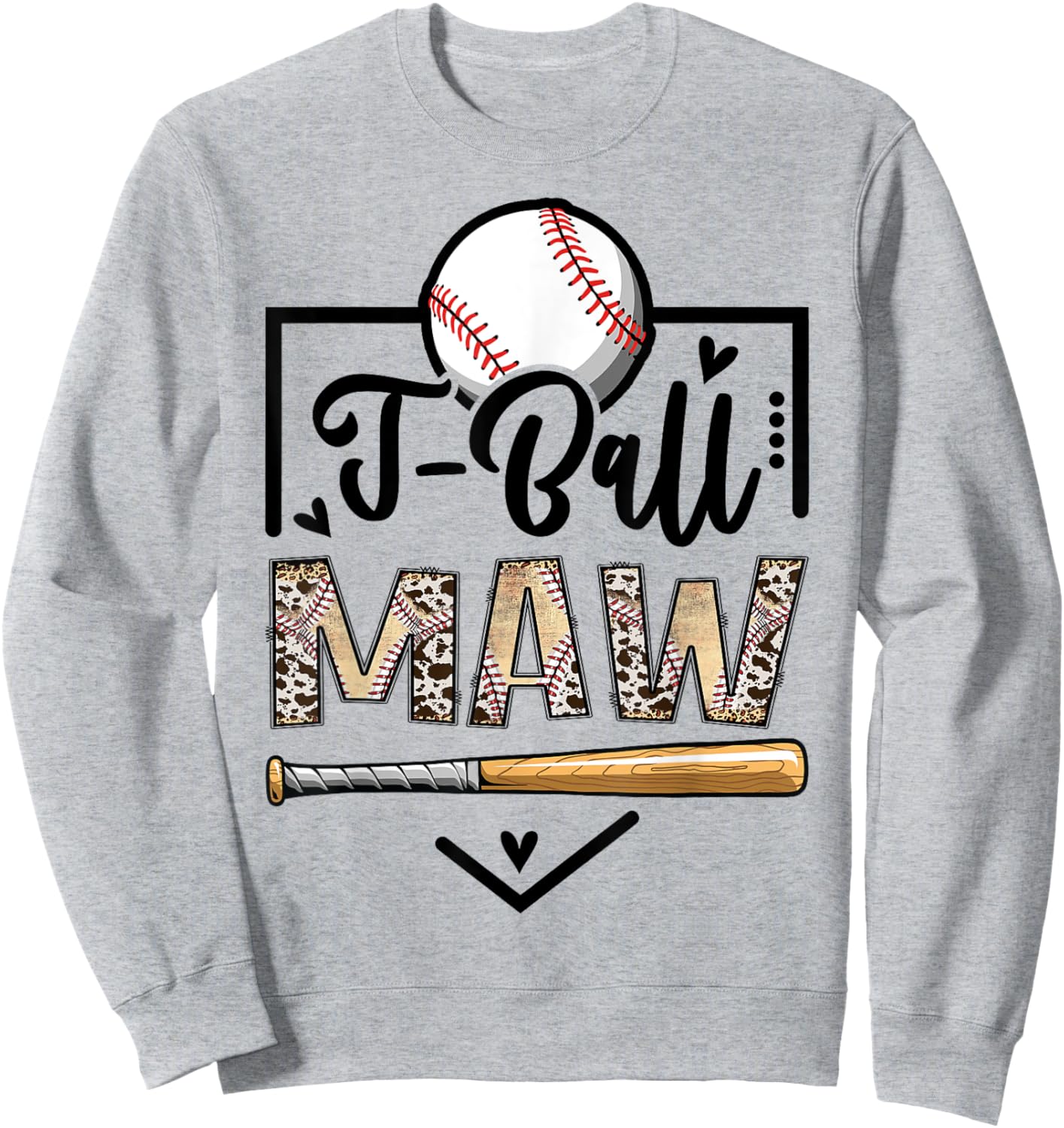 T-Ball Maw Leopard Funny Ball Game Day Sweatshirt - Sweatshirt | Ash