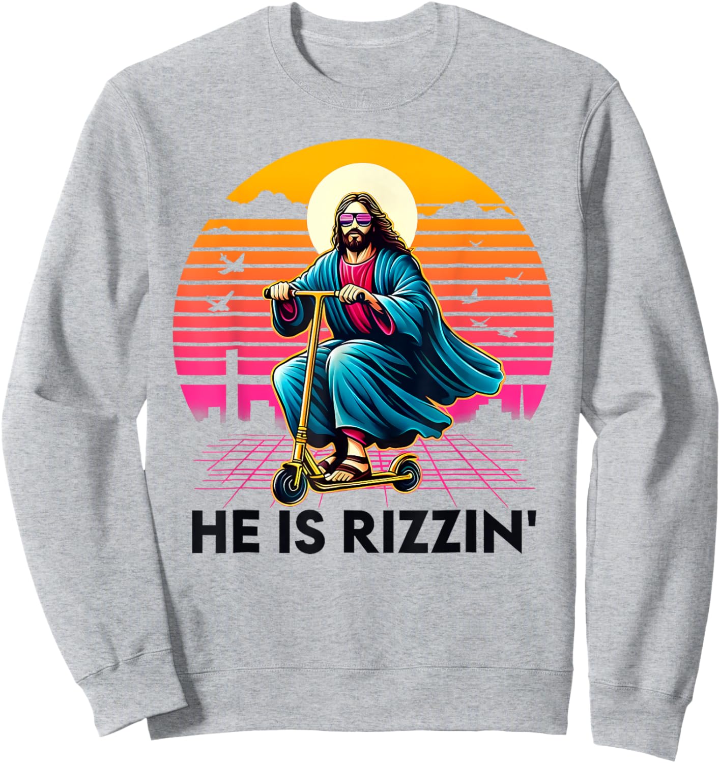 He Is Rizzin Jesus Riding Scooter Easter Christian Men Boy Sweatshirt - Sweatshirt | Ash