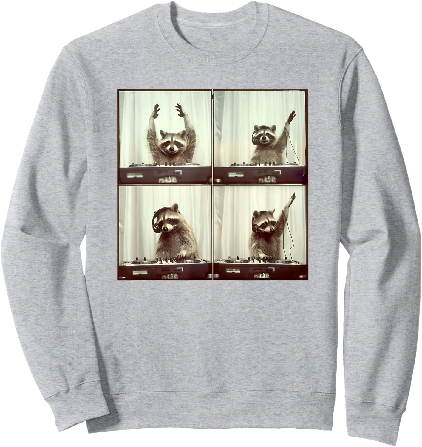 Raccoon DJ On Decks Trash Animal Music Funny Party Raccoon Sweatshirt - Sweatshirt | Ash