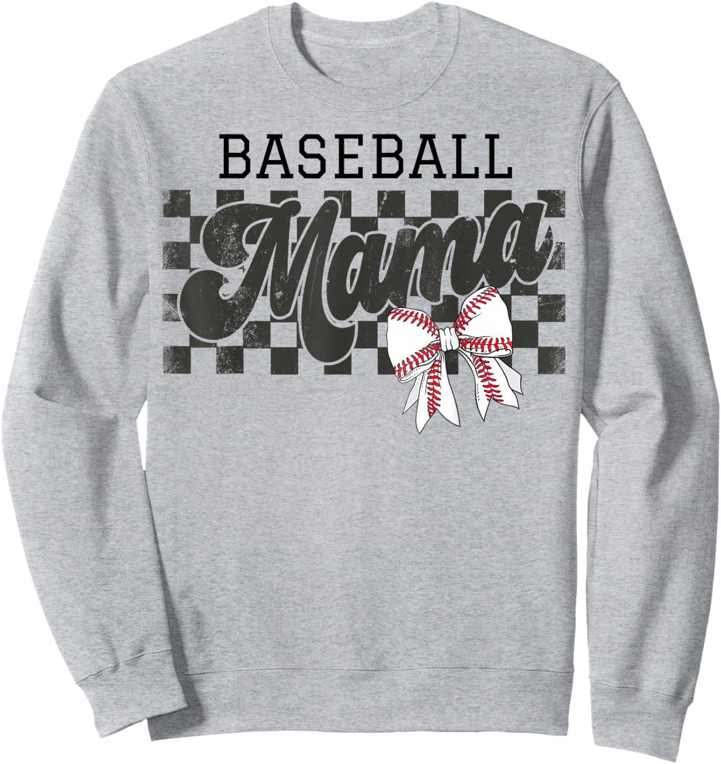 Retro Baseball Mama Checkered Baseball For Mom Mother's Day Sweatshirt - Sweatshirt | Ash