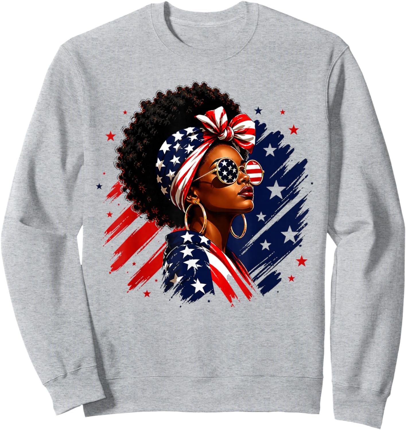 4th of July Black African American Women Afro Patriotic Sweatshirt - Sweatshirt | Ash