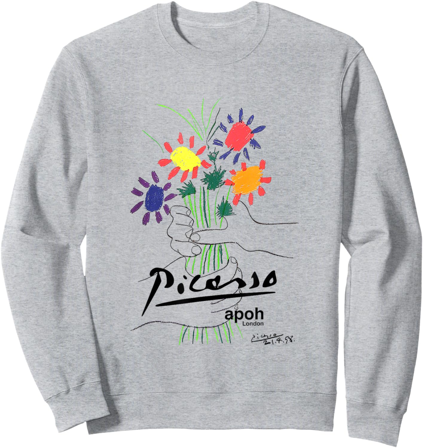 Picasso Flowers Drawing Classic Graphic Art Sweatshirt - Sweatshirt | Ash