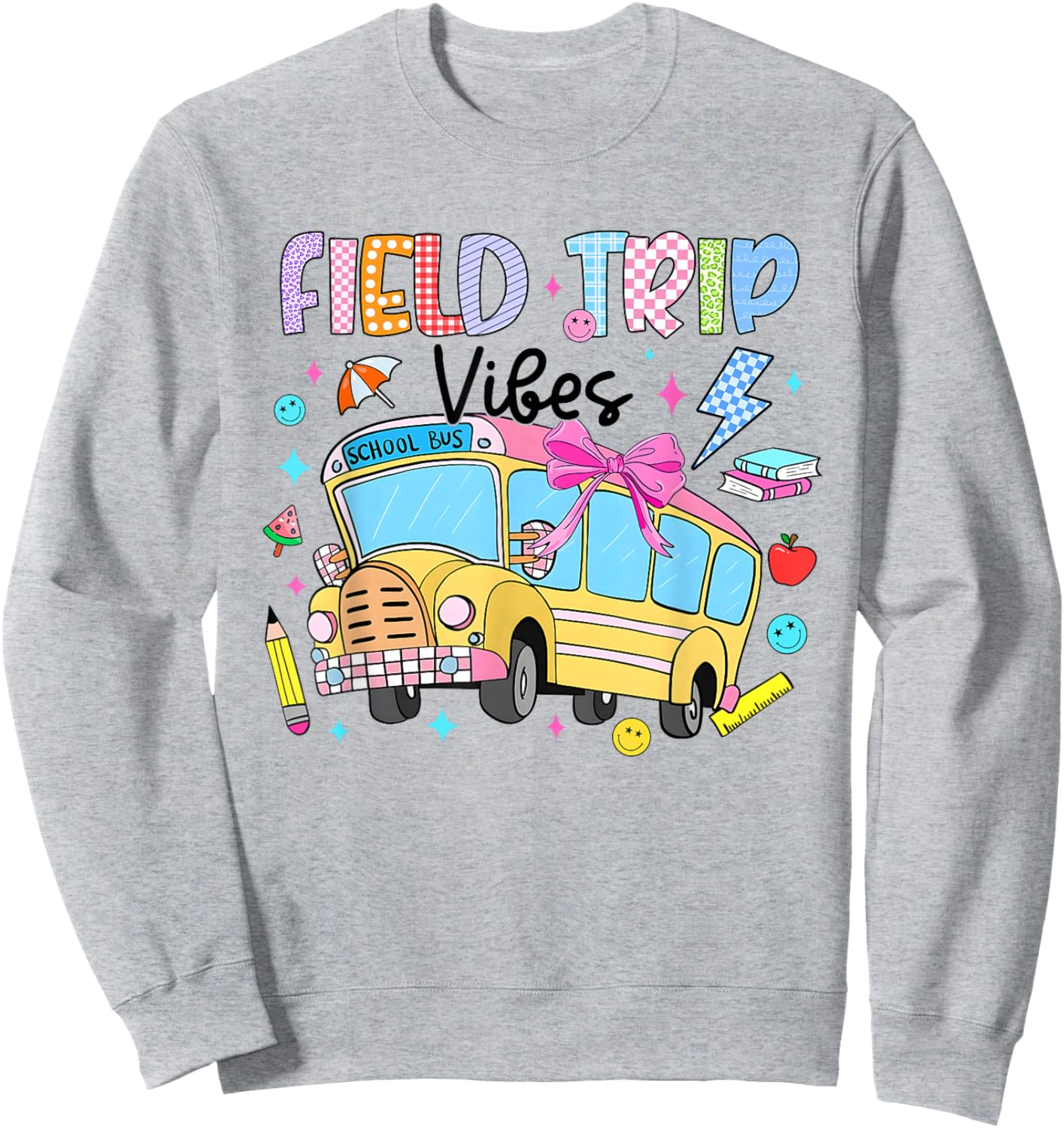 Field Trip Vibes School Bus Funny Field Day 2026 Kids Sweatshirt - Sweatshirt | Ash