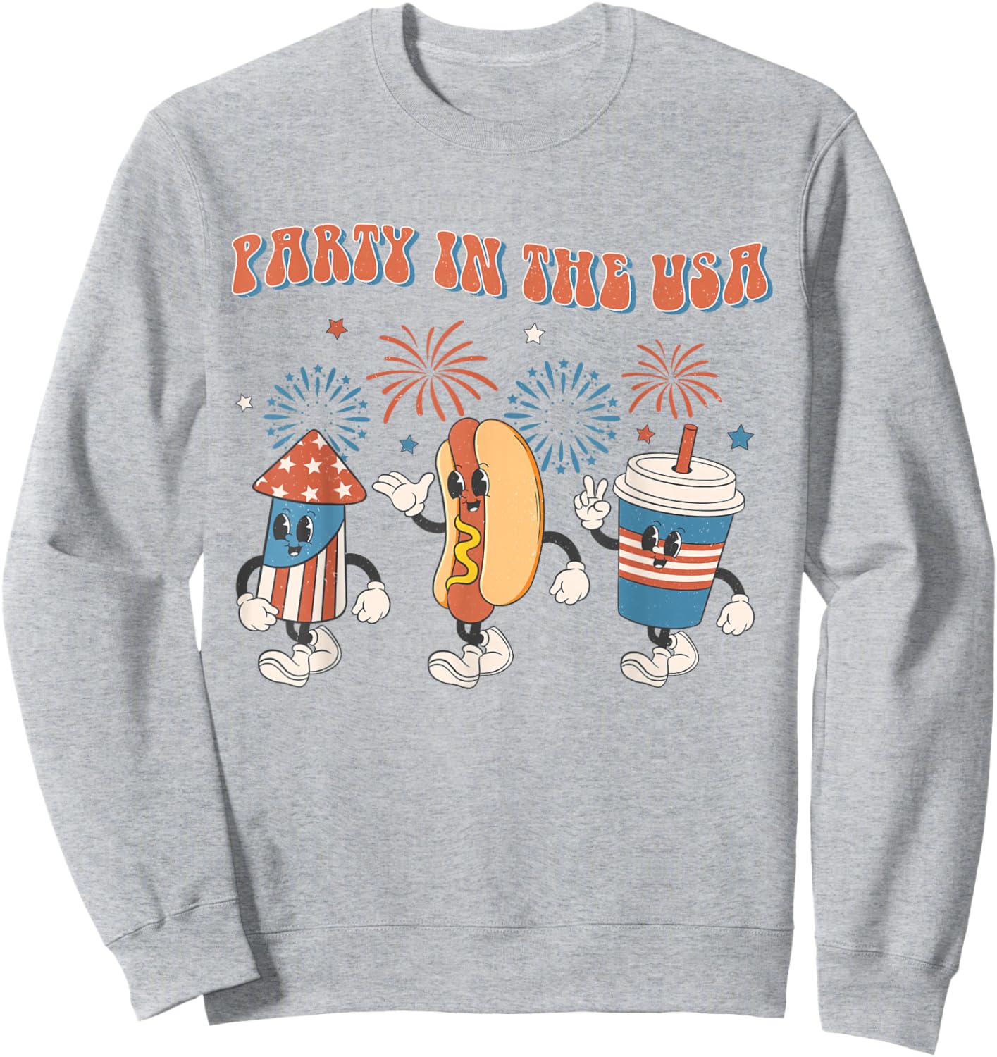 Party In The USA 4th Of July Vintage Hot Dog 4th Of July Sweatshirt - Sweatshirt | Ash