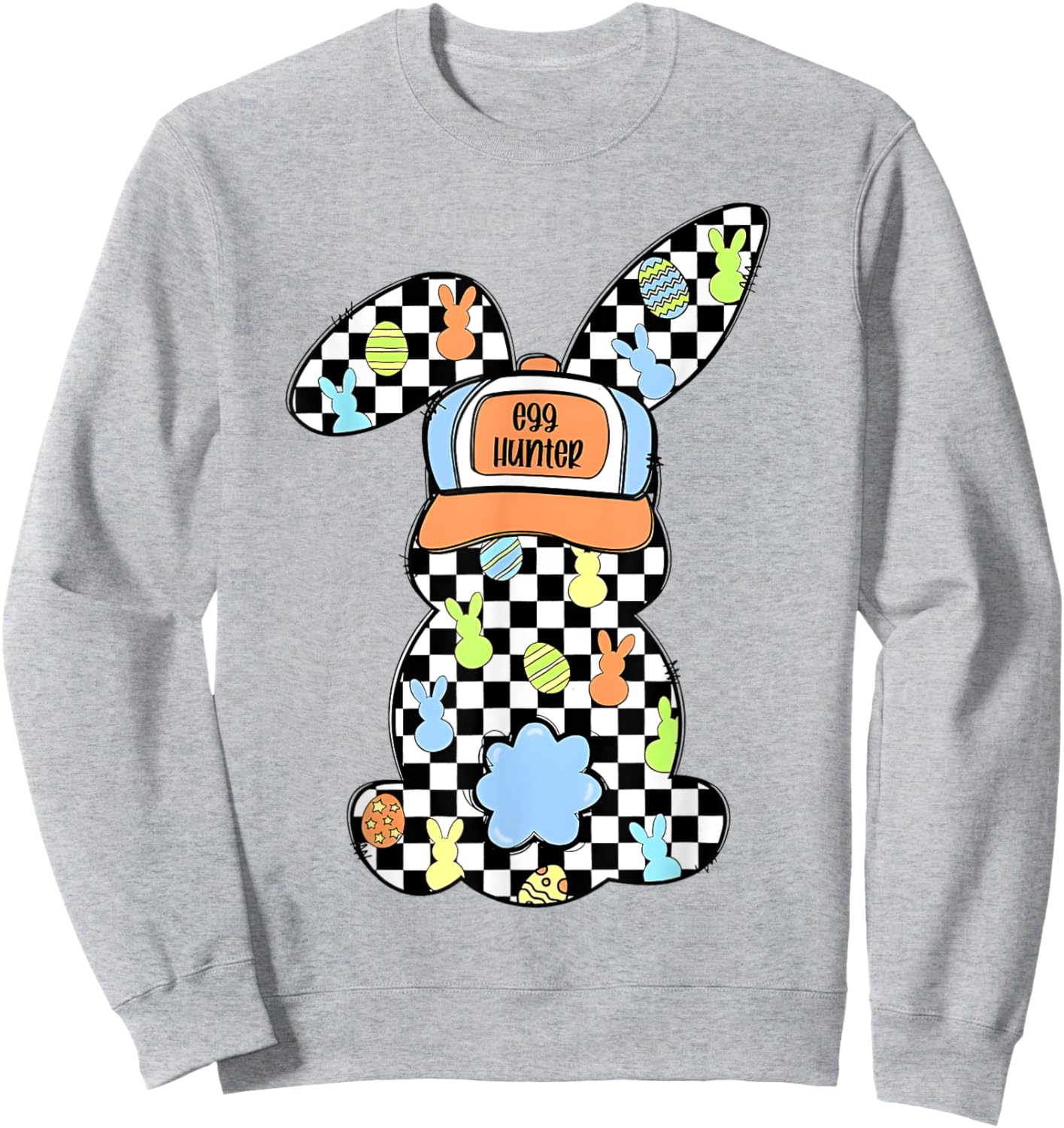 Checkered Bunny Easter Day Coquette Bows Rabbit Happy Easter Sweatshirt - Sweatshirt | Ash