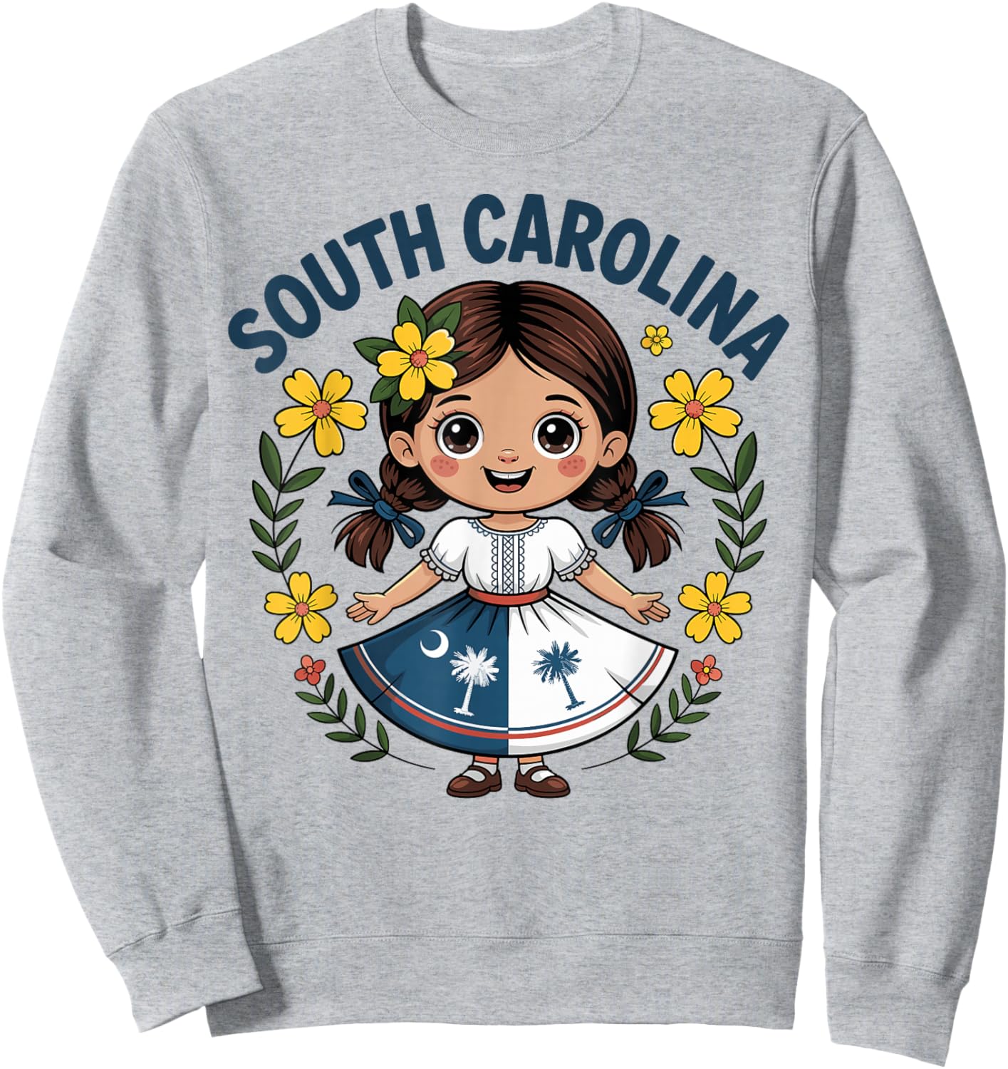 Cute South Carolina Girl in Palmetto Dress for Kids Sweatshirt - Sweatshirt | Ash