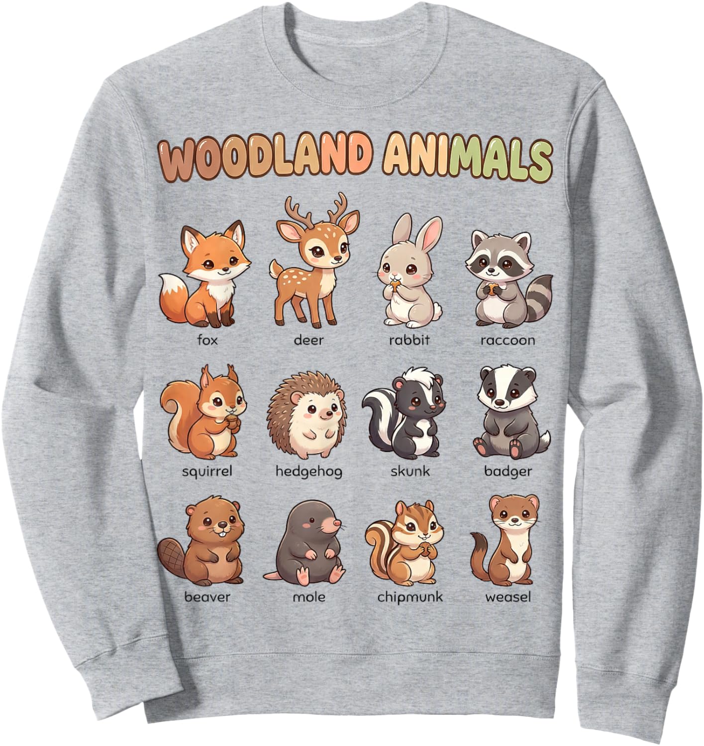 Woodland Animals Chart for Kids Forest Animal Learning Sweatshirt - Sweatshirt | Ash