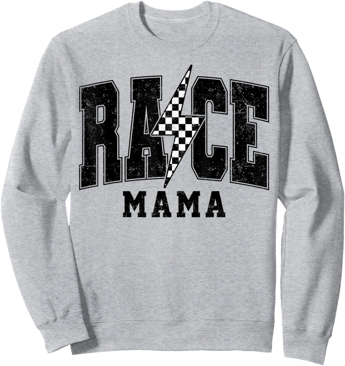 Retro Race Mama Checkered Lightning Car Racing Vibe Matching Sweatshirt - Sweatshirt | Ash
