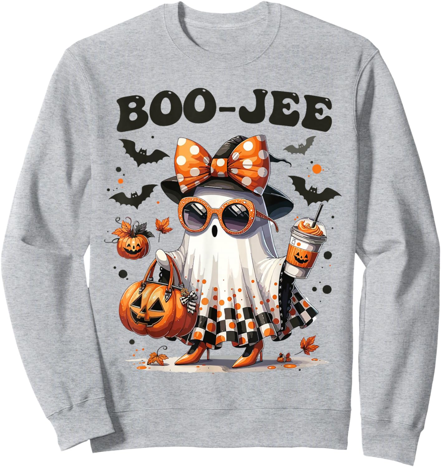 Boujee Boo-JEE Ghost Pumpkin Halloween Ghost Spooky Season Sweatshirt - Sweatshirt | Ash