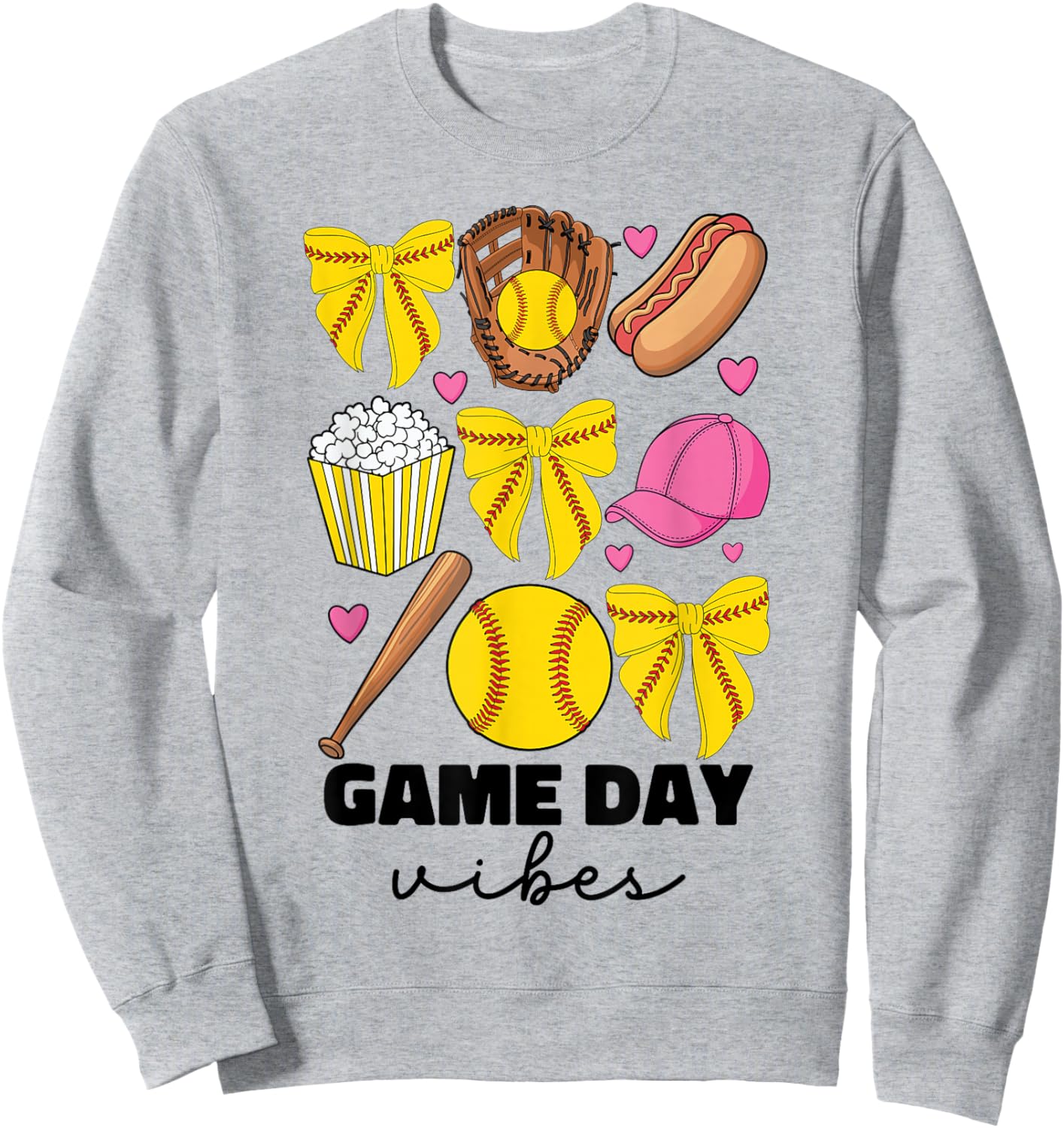Game Day Vibes Coquette Bow Softball Mom Mama Softball Girl Sweatshirt - Sweatshirt | Ash