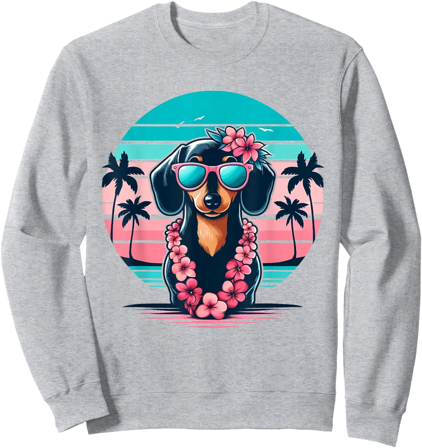 Retro Hawaiian Dachshund Dog Tropical Floral Summer Vibes Sweatshirt - Sweatshirt | Ash