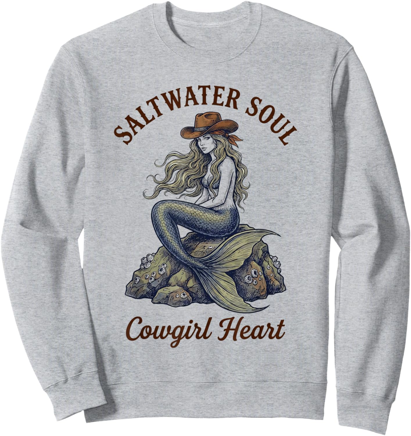 Saltwater Soul Cowgirl Heart Mermaid Western Rodeo Country Sweatshirt - Sweatshirt | Ash