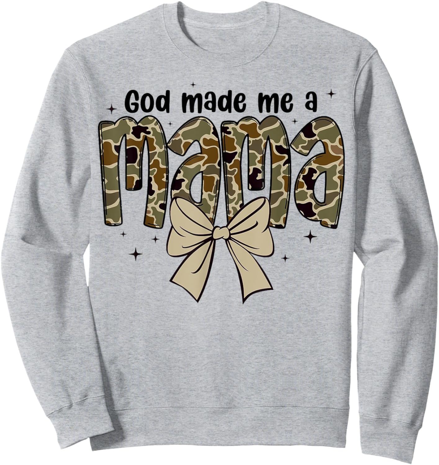 God made me a mama Mother Coquette Duck Camo Bow Retro Sweatshirt - Sweatshirt | Ash